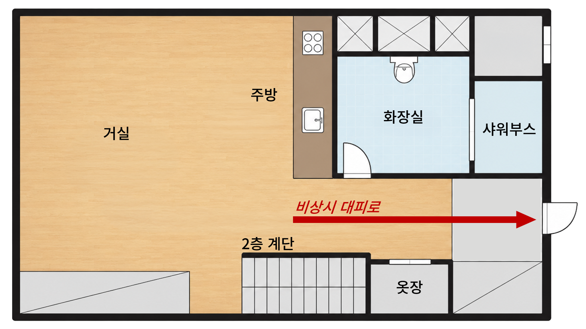 비상시 대피 경로 및 내부 구조 안내 이미지